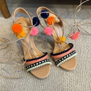 NWOT Express Multicolor Pom Pom Sandals